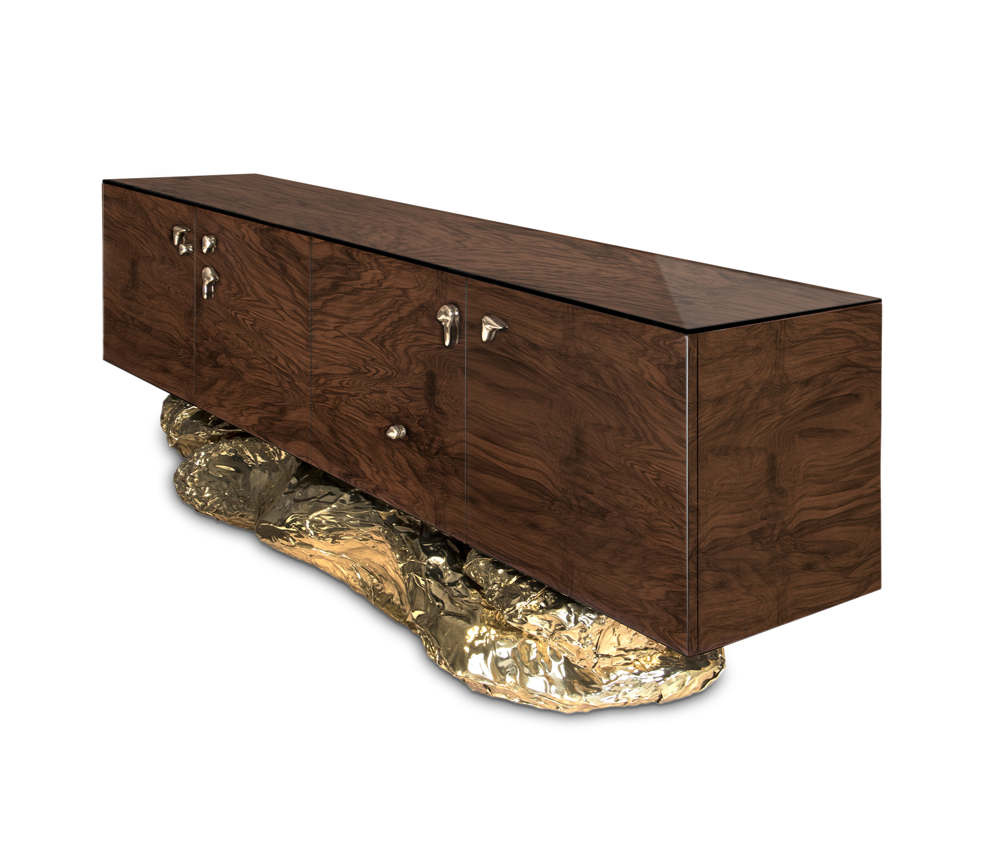 Gold Hidden Storage Sculptural Form Sideboard Dining Room
