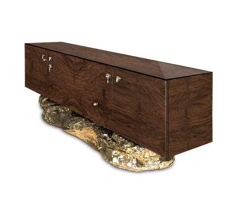 Gold Hidden Storage Sculptural Form Sideboard Dining Room