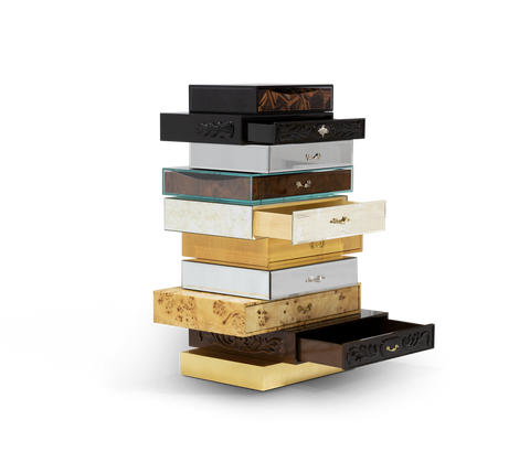 Walnut Brass Storage Drawers Chest of Drawers