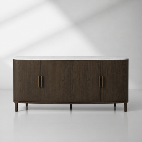 Danny Marble Top Sideboard Oak Wood Buffet Buffet Table Cabinet Country Entryways TV Cabinet