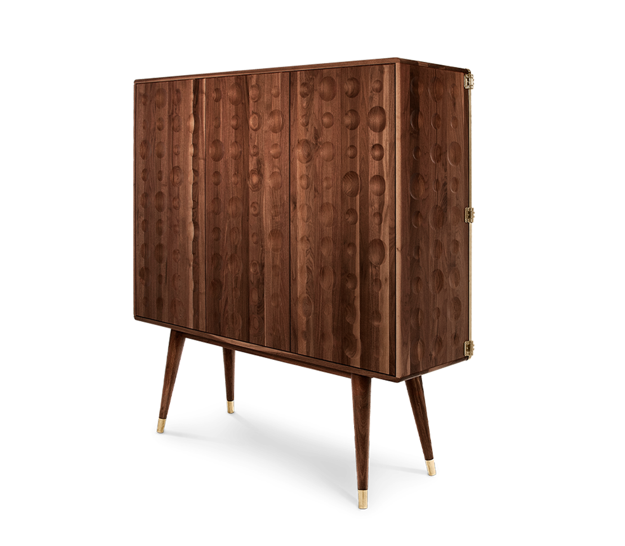 Walnut Bar Cabinet with Brass Accents and Hidden Storage