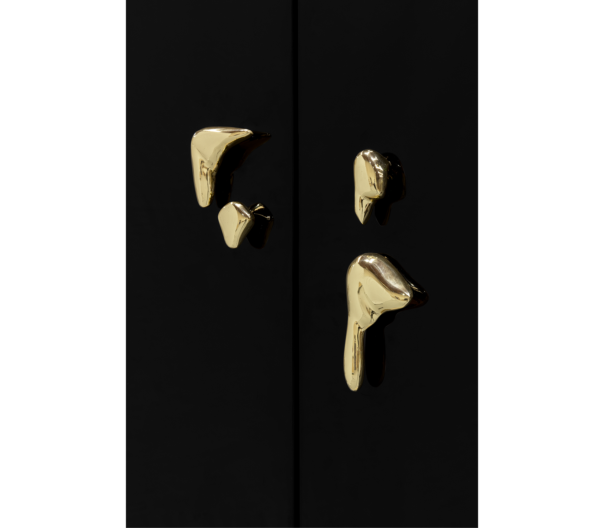 Brass Stone Black Sculptural Form Cabinet