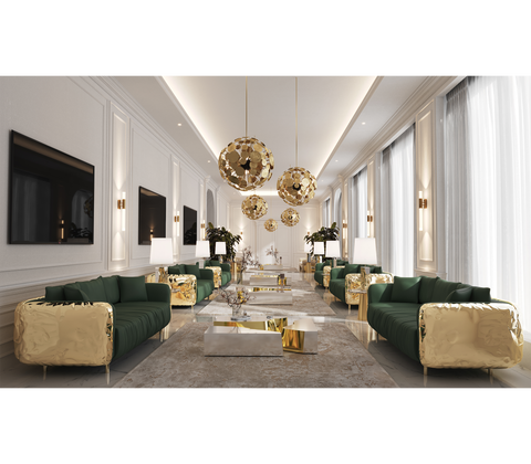 Brass Wood Sculptural Form Sofa