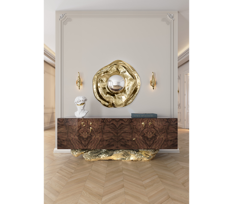 Gold Hidden Storage Sculptural Form Sideboard Dining Room