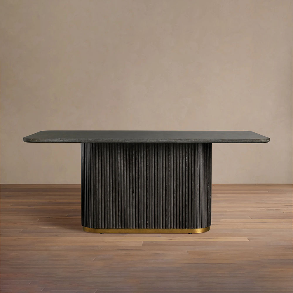 Finnley Rectangle Dining Table with Stone Top Reeded Oak Base