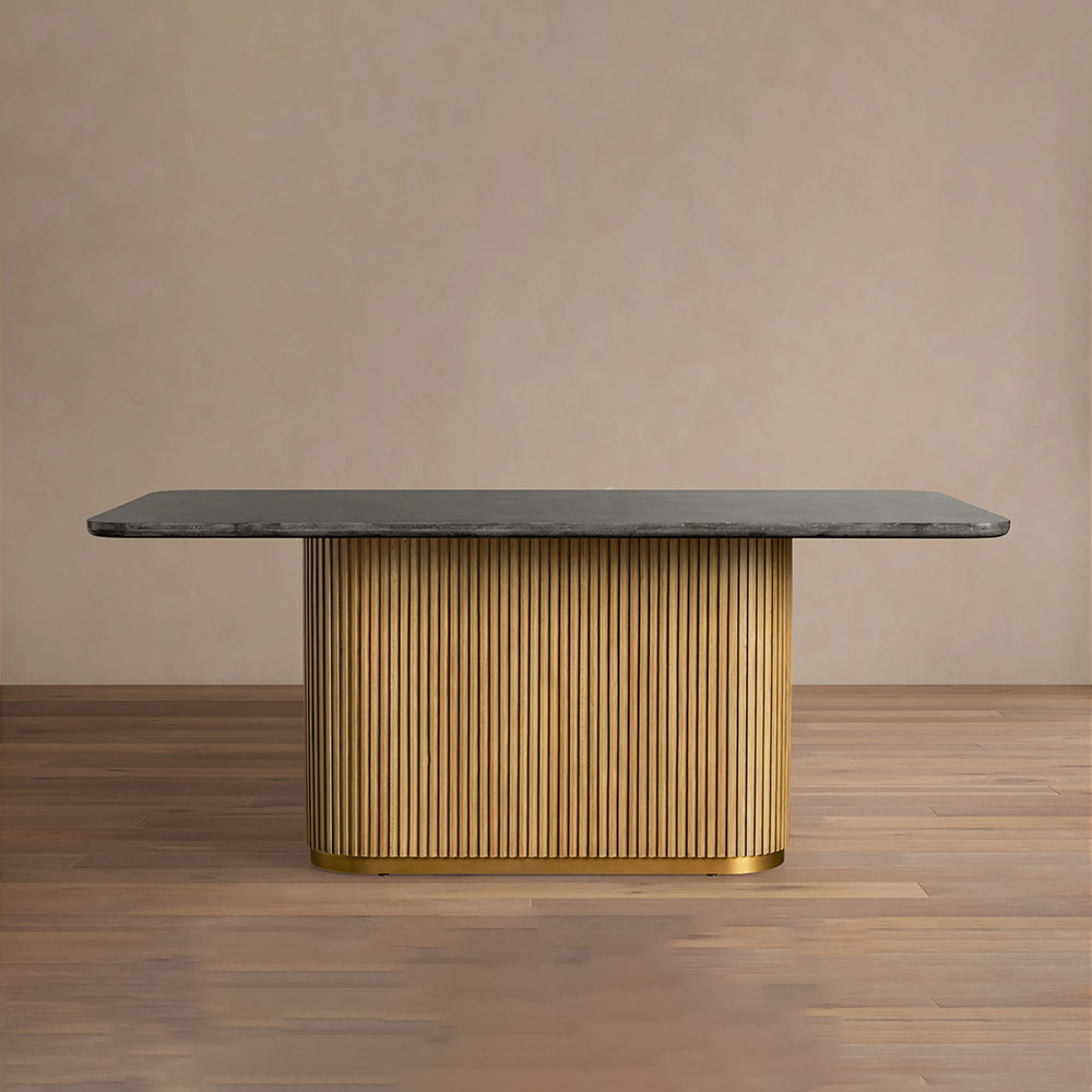 Finnley Rectangle Dining Table with Stone Top Reeded Oak Base