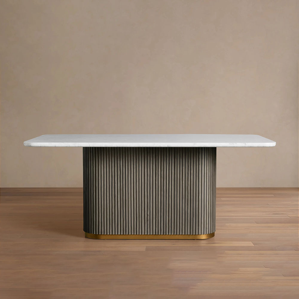 Finnley Rectangle Dining Table with Stone Top Reeded Oak Base