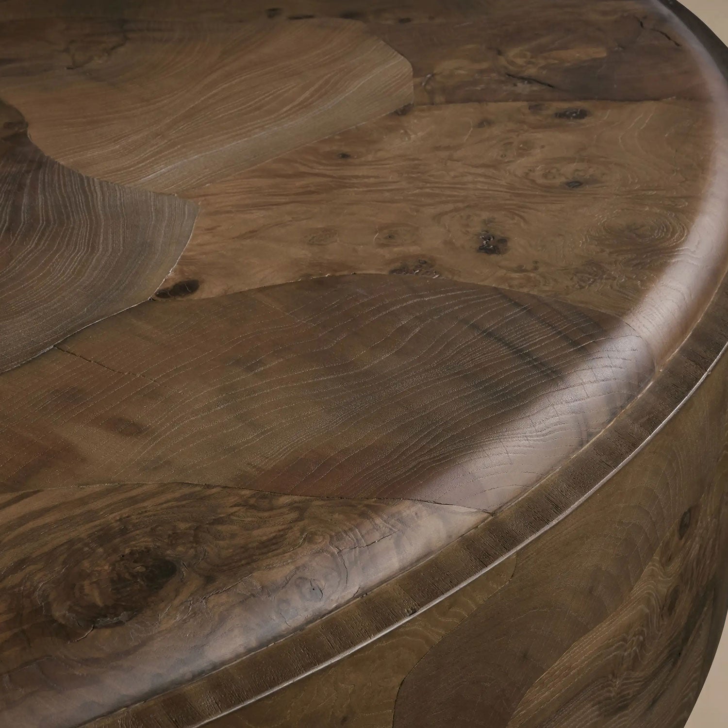 Polance Wood Round Plinth Coffee Table Wabi-Sabi Living Room Center Ash Tea Table