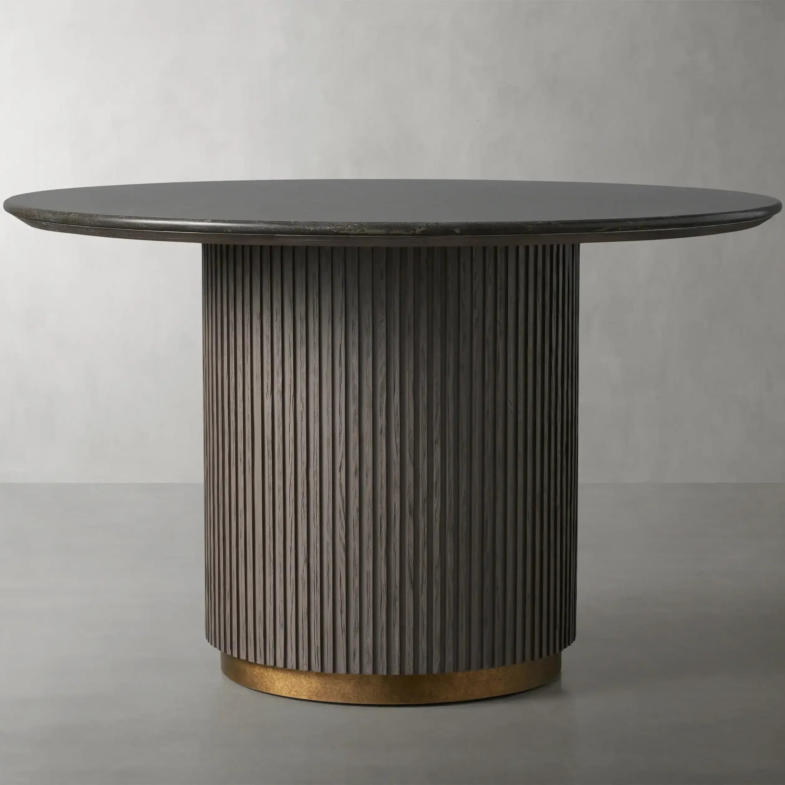 Finnley Round Wood Dining Table With Carrara Marble or Bluestone Top