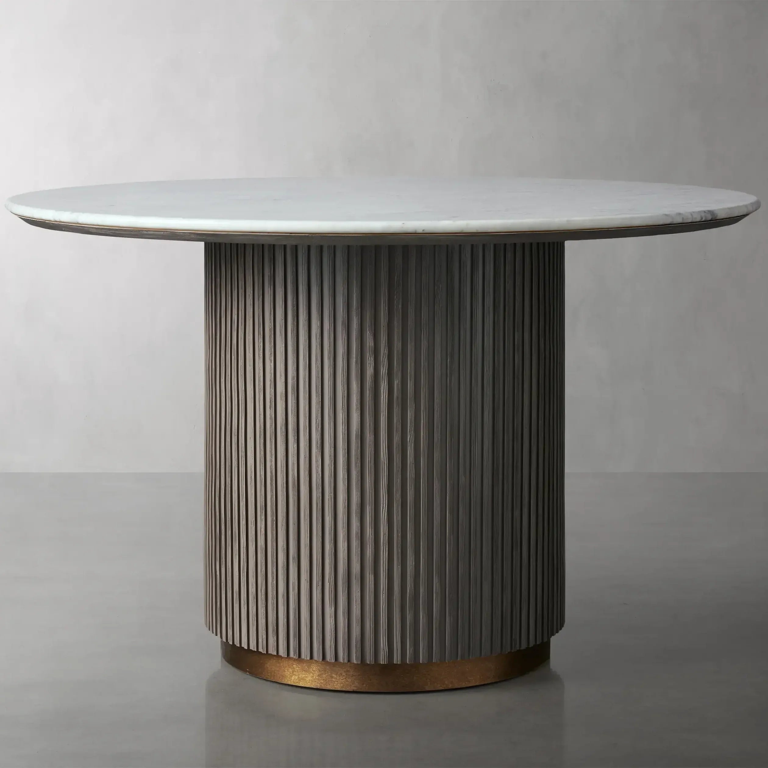 Finnley Round Wood Dining Table With Carrara Marble or Bluestone Top
