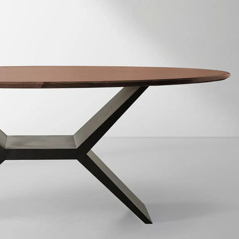 Jacob Wood Oval Dining Table with Vertex Solid Iron Base