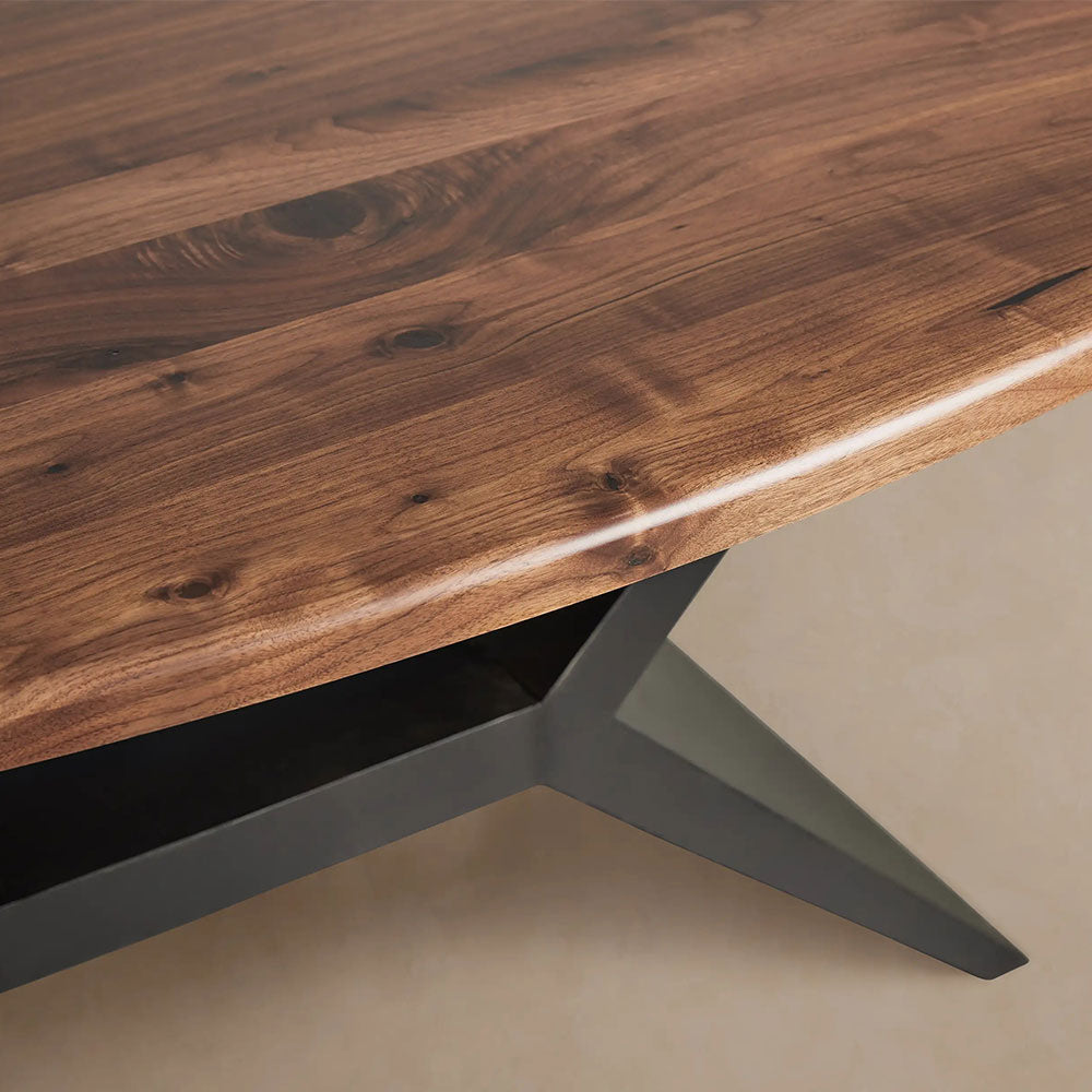 Jacob Wood Oval Dining Table with Vertex Solid Iron Base