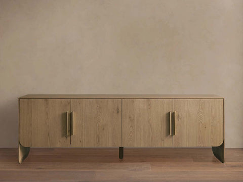 Felton Media Console Oak TV Stand Side Cabinet Television Storage Unit Wood Sideboard with Modern Minimalist Style