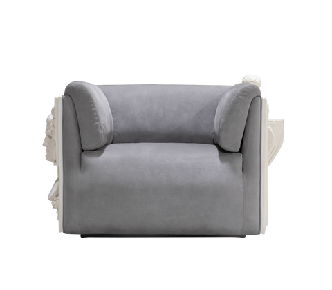 Stone Wood Sculptural Form Armchair