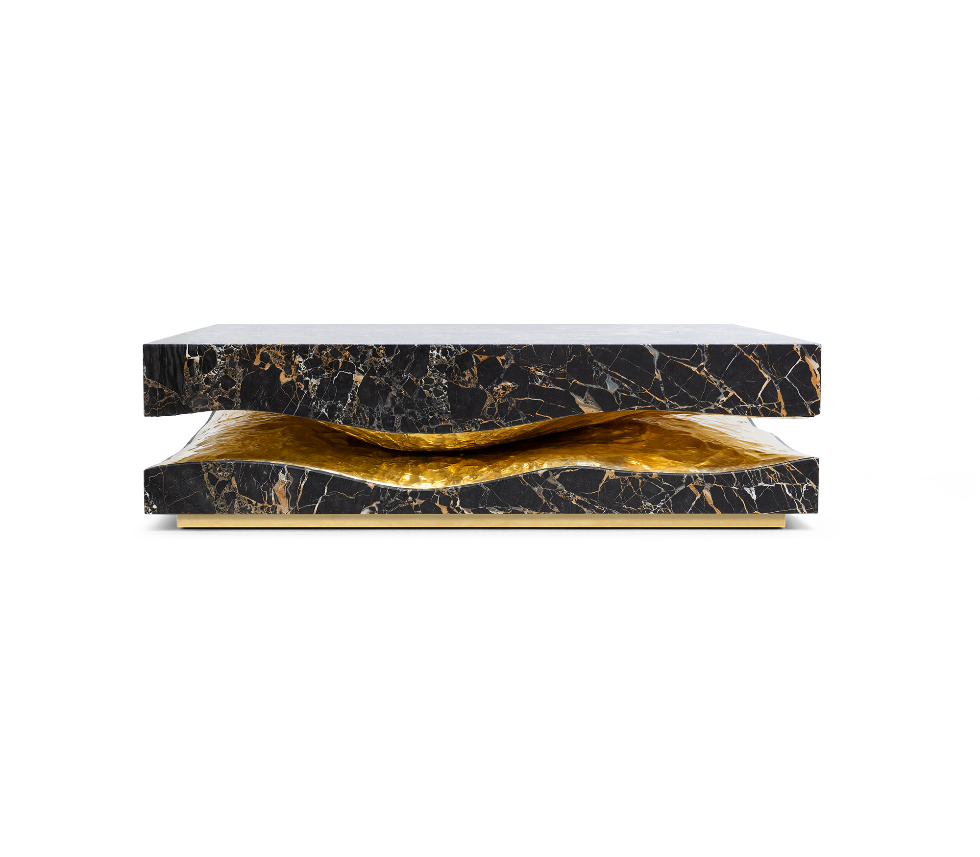 Brass Stone White Sculptural Form Coffee Table