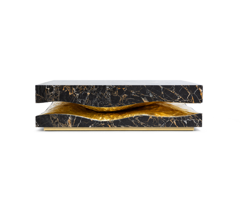 Brass Stone White Sculptural Form Coffee Table