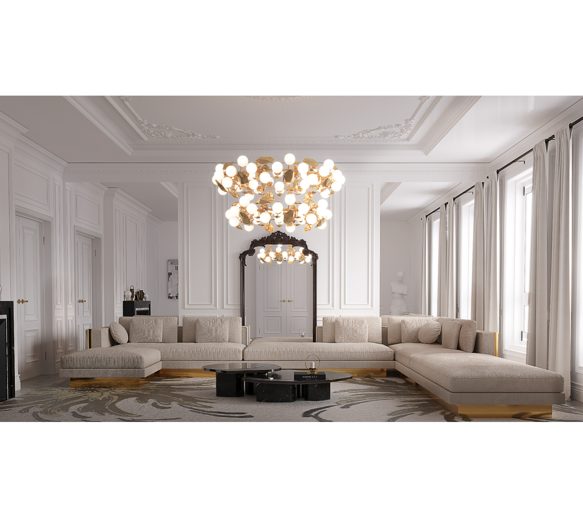 Stone Marble Black Sculptural Form Coffee Table
