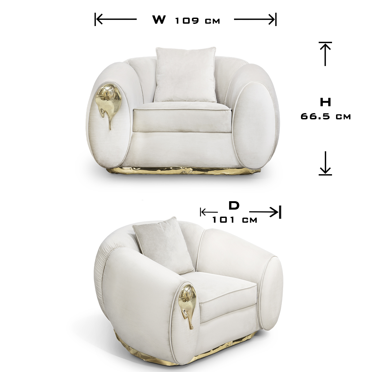 Brass Leather Sculptural Form Armchair