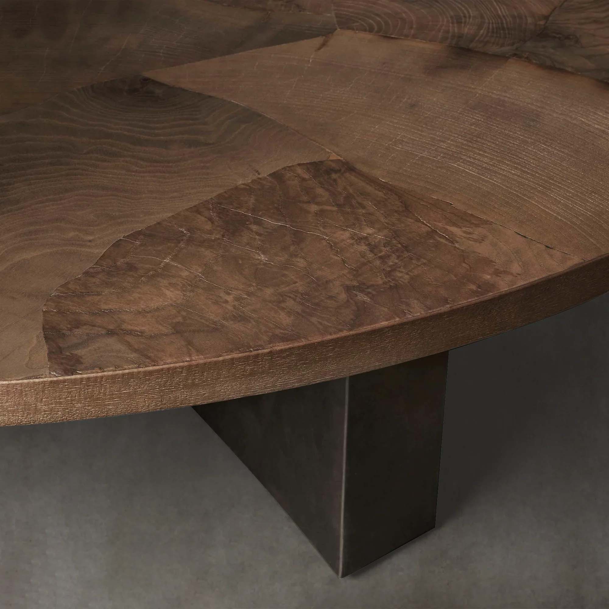Polance Wood Round Coffee Table Wabi-Sabi Living Room Center Tea Table