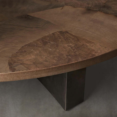 Polance Wood Round Coffee Table Wabi-Sabi Living Room Center Tea Table