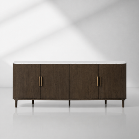 Danny Marble Top Sideboard Oak Wood Buffet Buffet Table Cabinet Country Entryways TV Cabinet