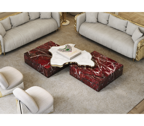 Luxury Sculptural Coffee Table Black & White High-Gloss Marble Finish
