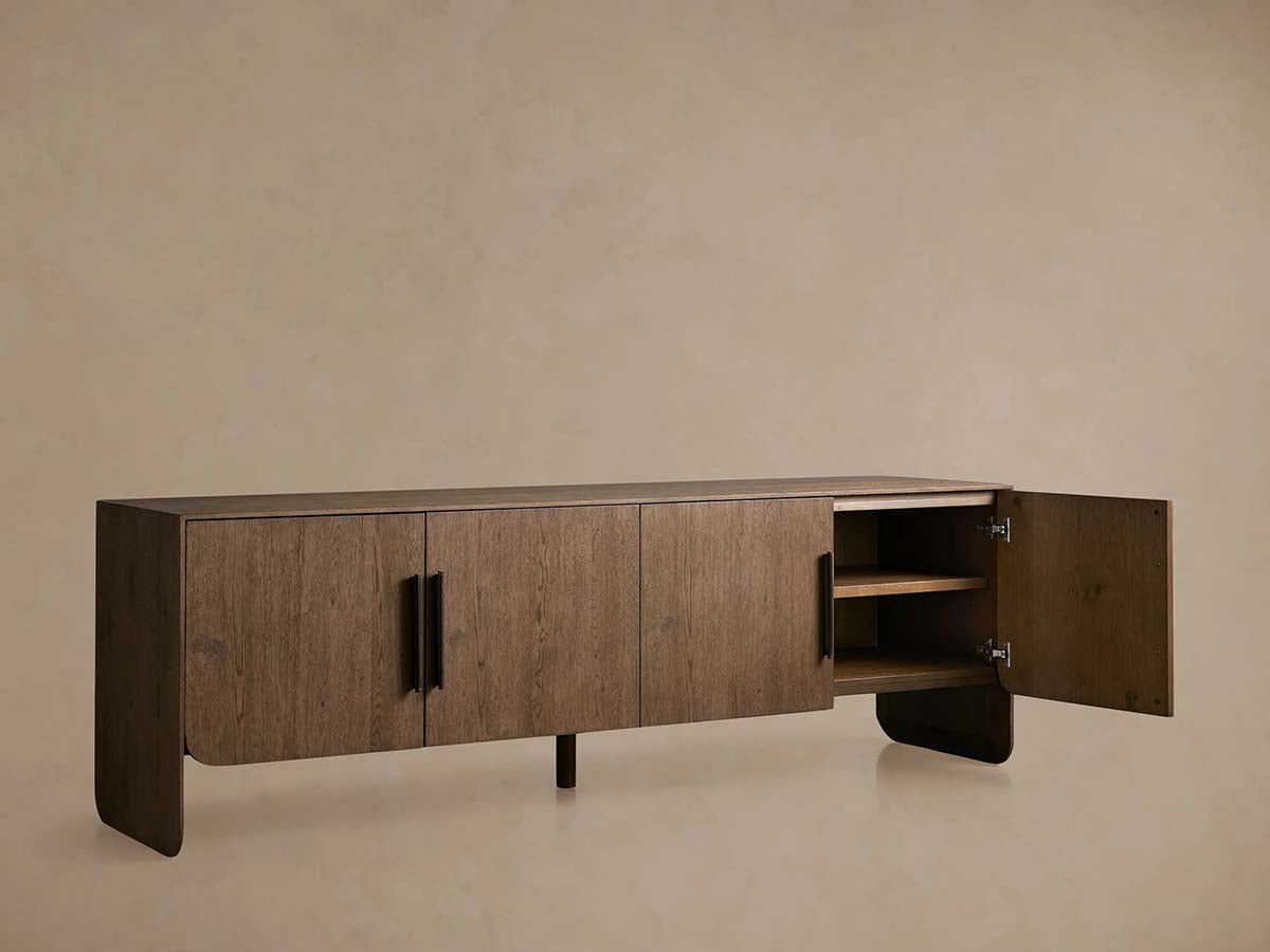 Felton Media Console Oak TV Stand Side Cabinet Television Storage Unit Wood Sideboard with Modern Minimalist Style