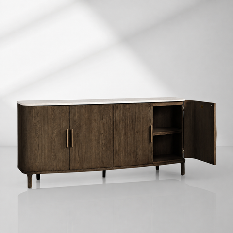 Danny Marble Top Sideboard Oak Wood Buffet Buffet Table Cabinet Country Entryways TV Cabinet
