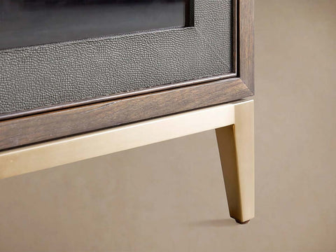 Malone Textured Leather Tall Display Cabinet with Minimalist Style Solid Wood Storage Cabinet with Glass Doors