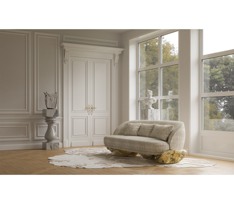 Brass Wood Sculptural Form Sideboard Living Room