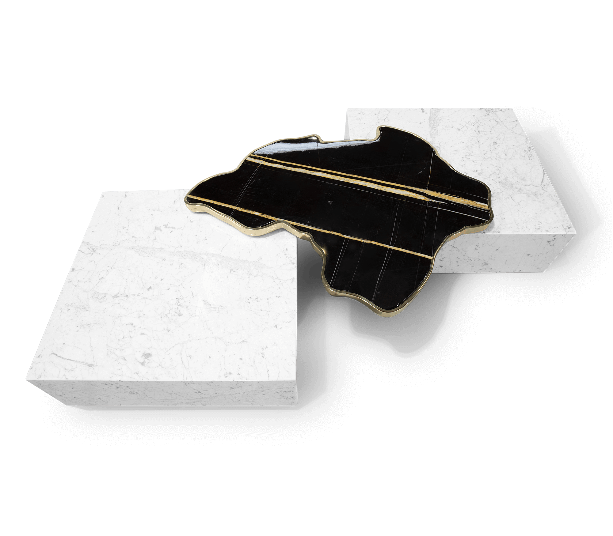 Luxury Sculptural Coffee Table Black & White High-Gloss Marble Finish