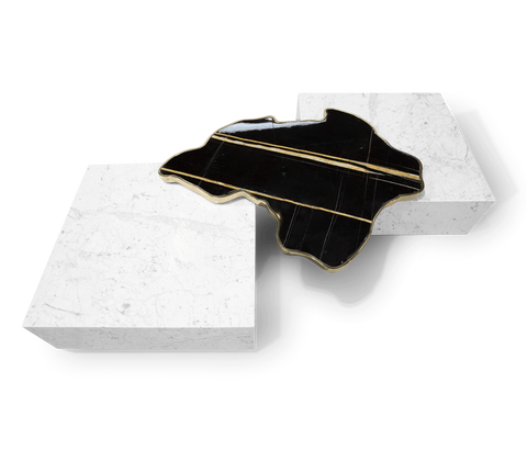 Luxury Sculptural Coffee Table Black & White High-Gloss Marble Finish