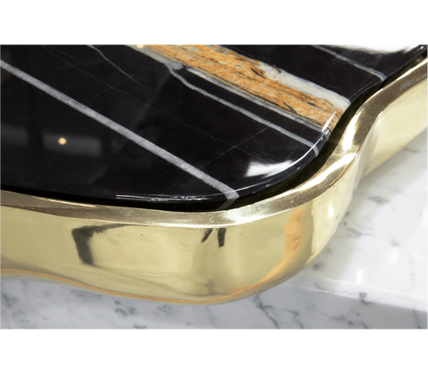 Luxury Sculptural Coffee Table Black & White High-Gloss Marble Finish