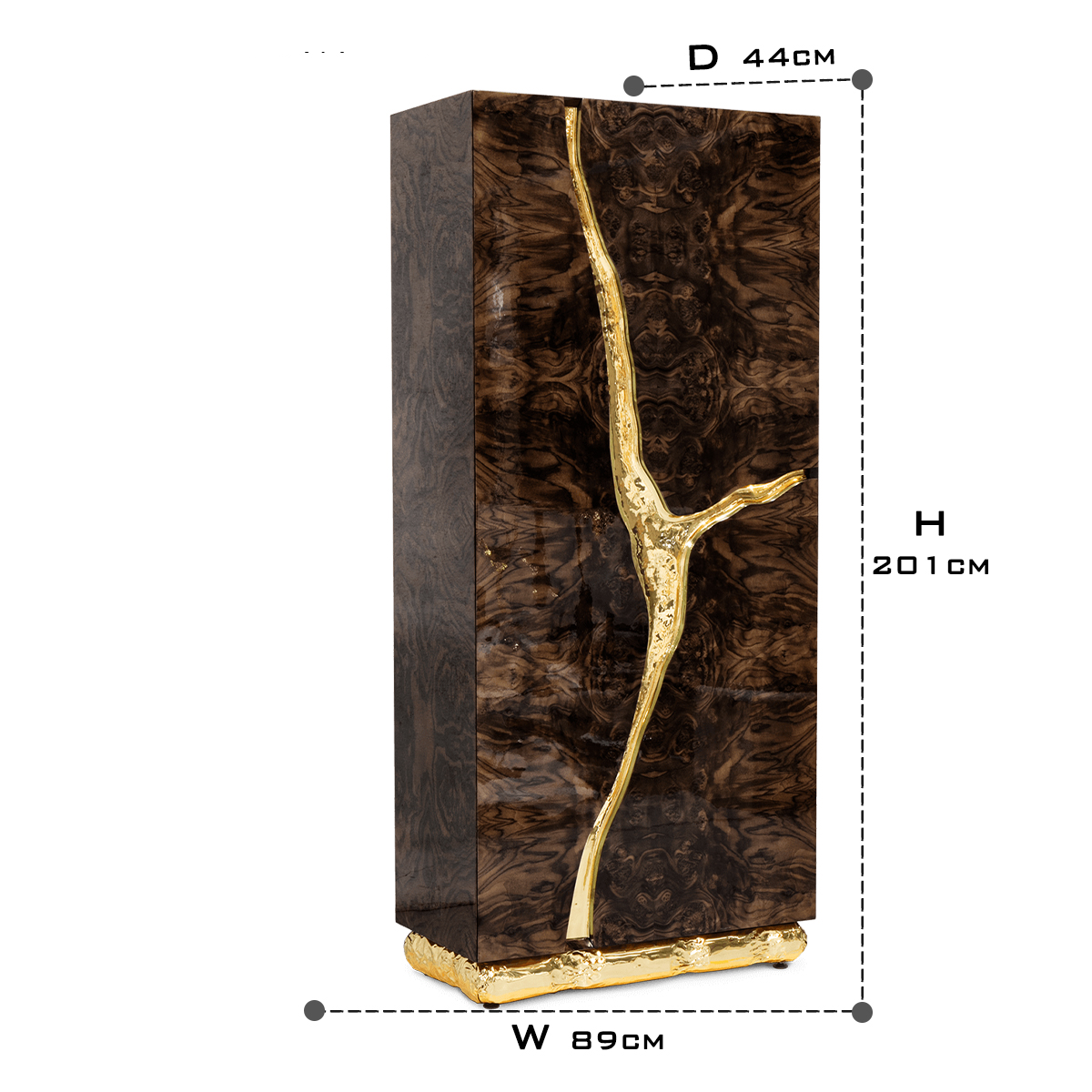 Walnut Brass Hidden Storage Display Cabinet Brass Accents