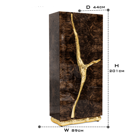 Walnut Brass Hidden Storage Display Cabinet Brass Accents