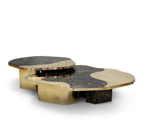 Stone Marble Black Sculptural Form Coffee Table