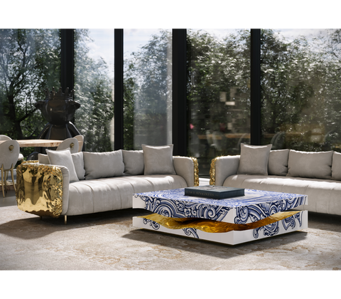 Brass Stone White Sculptural Form Coffee Table
