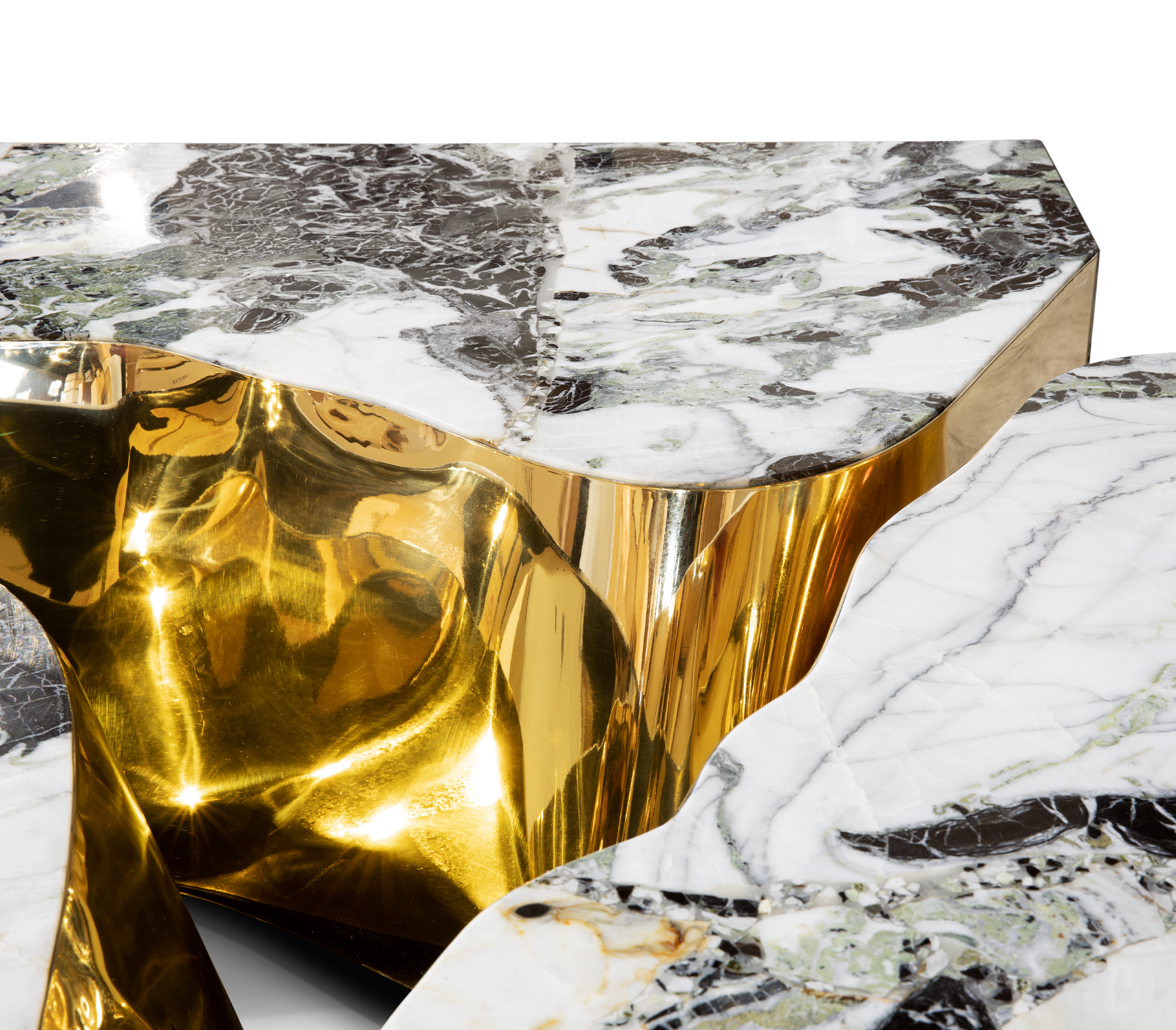 Brass Glass Sculptural Form Coffee Table Living Room