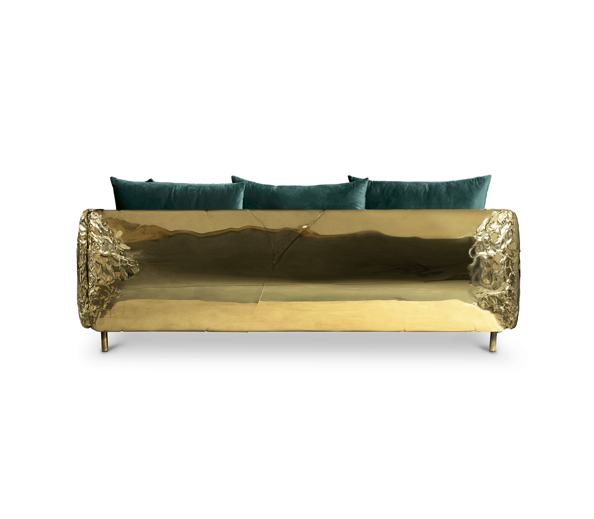 Brass Wood Sculptural Form Sofa