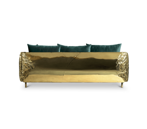 Brass Wood Sculptural Form Sofa