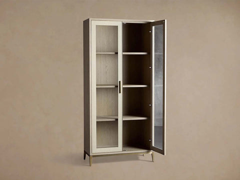 Malone Textured Leather Tall Display Cabinet with Minimalist Style Solid Wood Storage Cabinet with Glass Doors