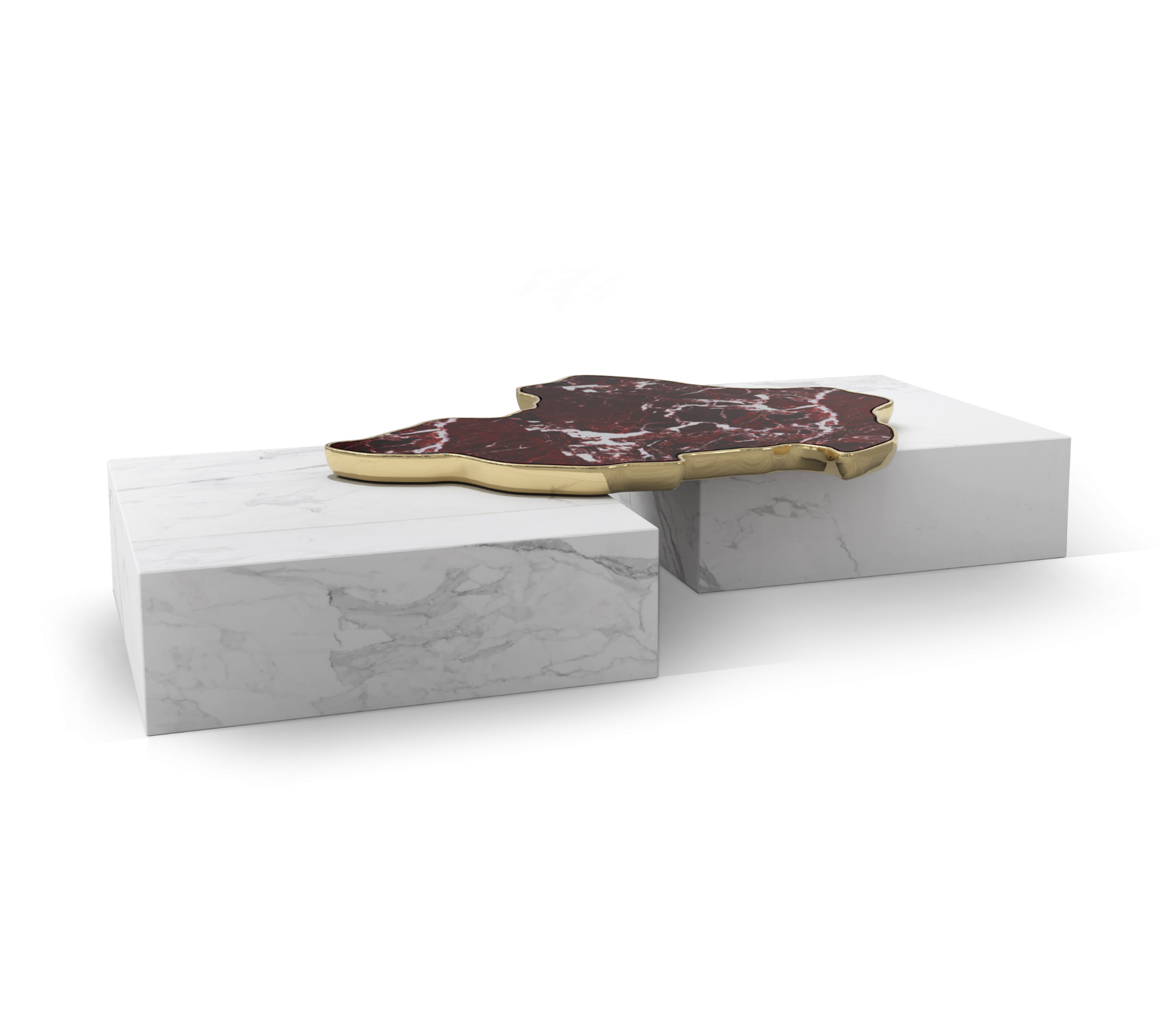 Luxury Sculptural Coffee Table Black & White High-Gloss Marble Finish