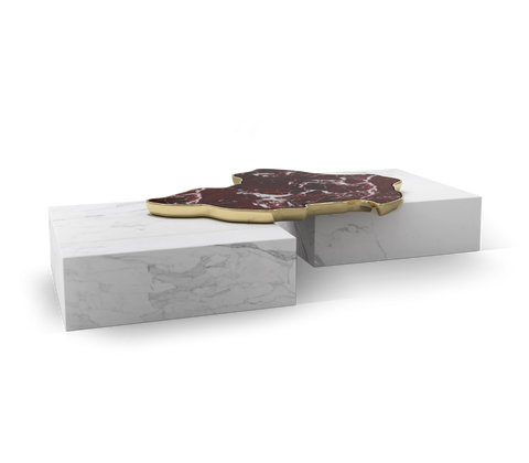 Luxury Sculptural Coffee Table Black & White High-Gloss Marble Finish