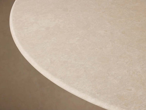 Saint Germain Round Dining Table with Carrara Marble Top Wood Toulouse Base