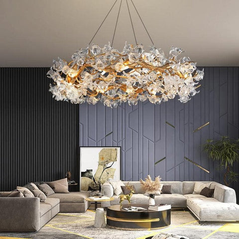 Housegent Tree Branch Rystal Brass Branch Round Chandelier