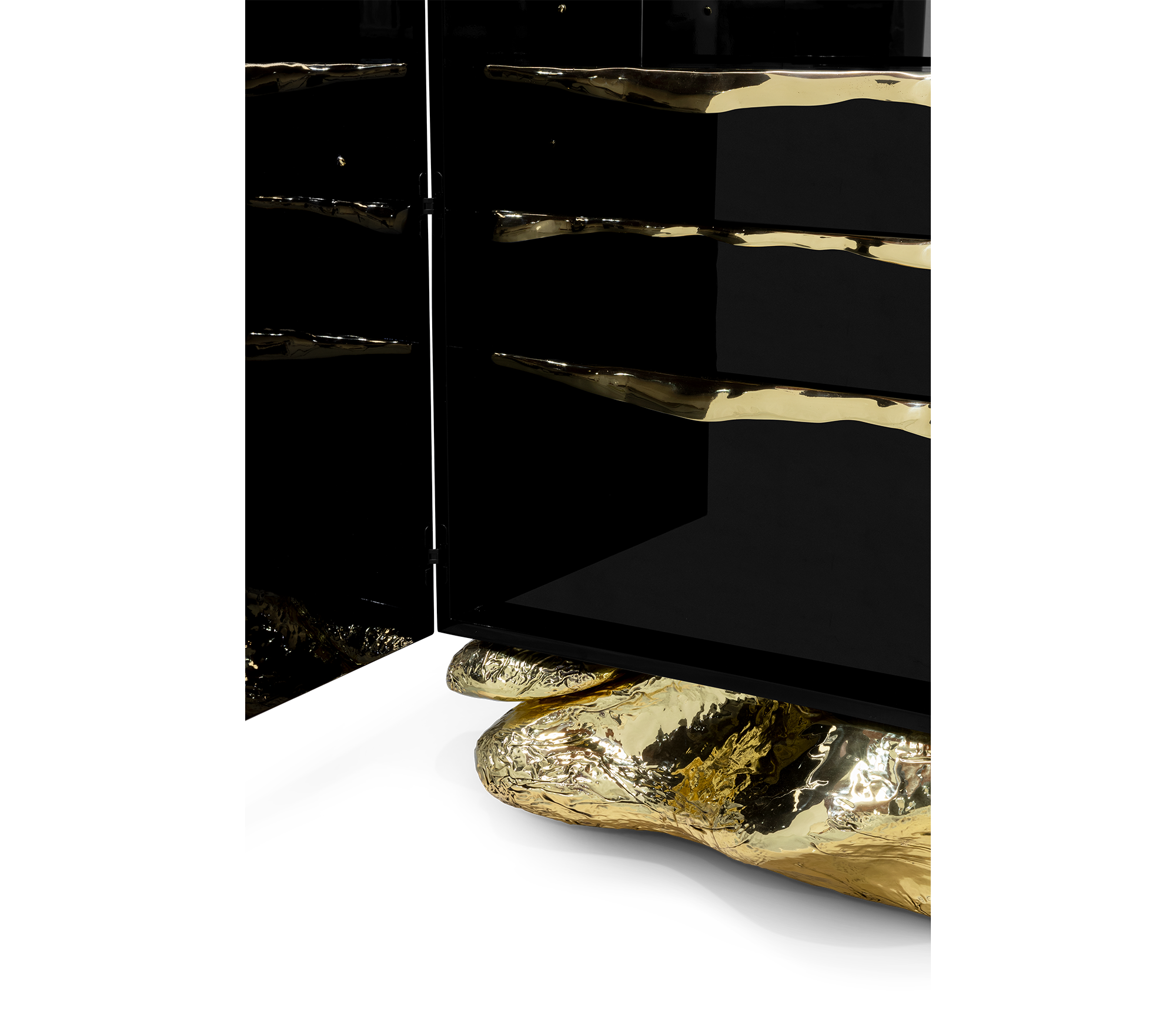 Brass Stone Black Sculptural Form Cabinet