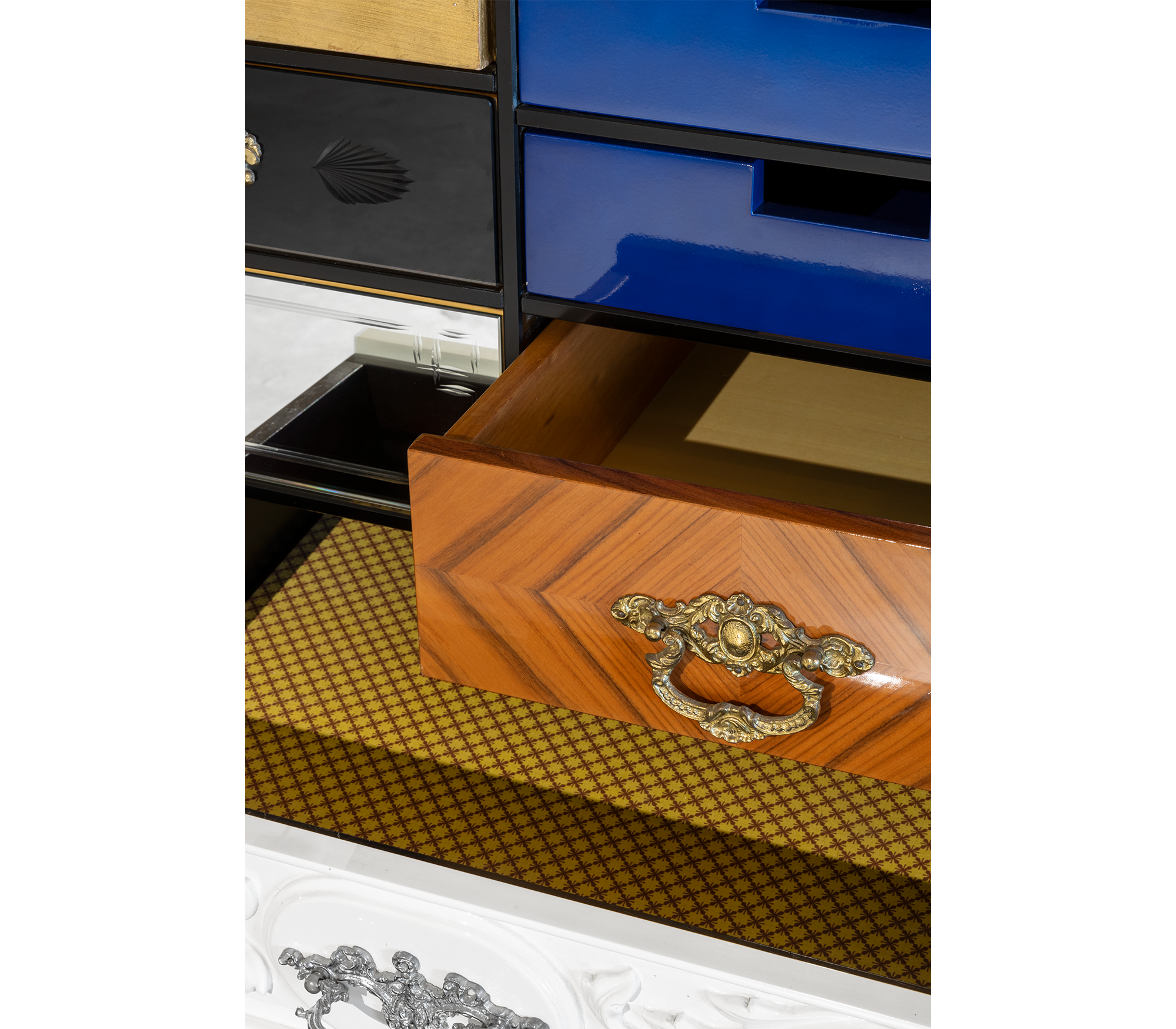 Patchwork Wood Sideboard Buffet Cabinet with Hidden Storage