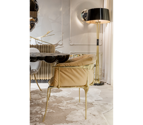 Brass Fabric Gold Sculptural Form Armchair