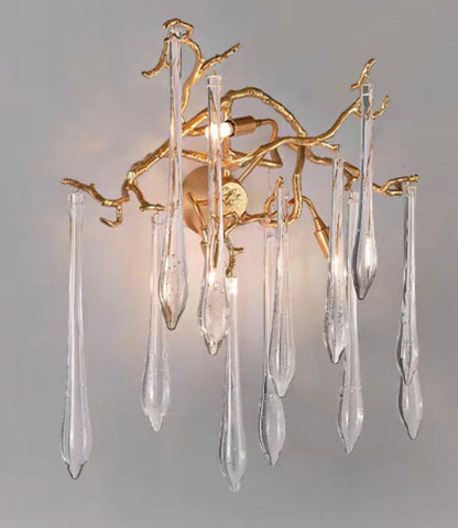 French Style Living Room Branch Crystal Drops Chandelier Modern Copper Gold Finish Dining Room Ceiling Lighting Fixture