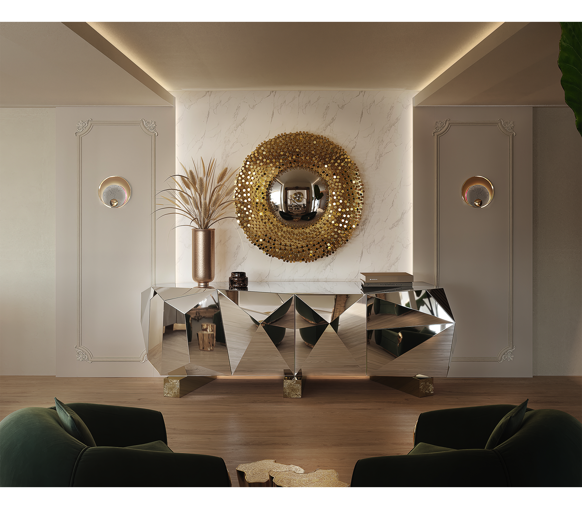 Hidden Storage Faceted Design Sideboard